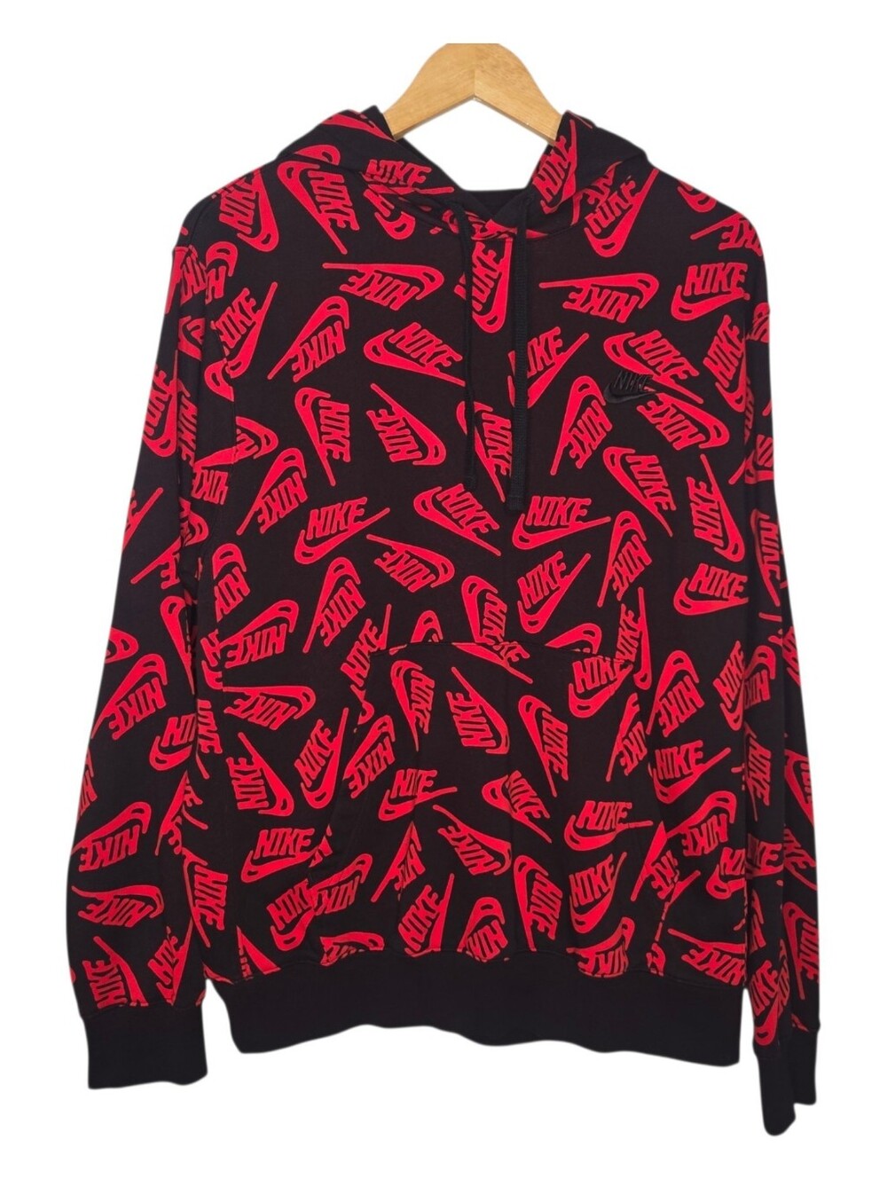 Nike Mens Red Black Sport Essential All Over Logo Print Hoodie Sweatshirt Medium